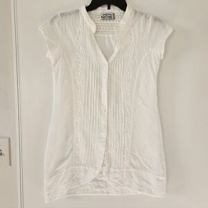 American South Side Womens Top S Cottagecore Peasant Textured White Eyelet Boho